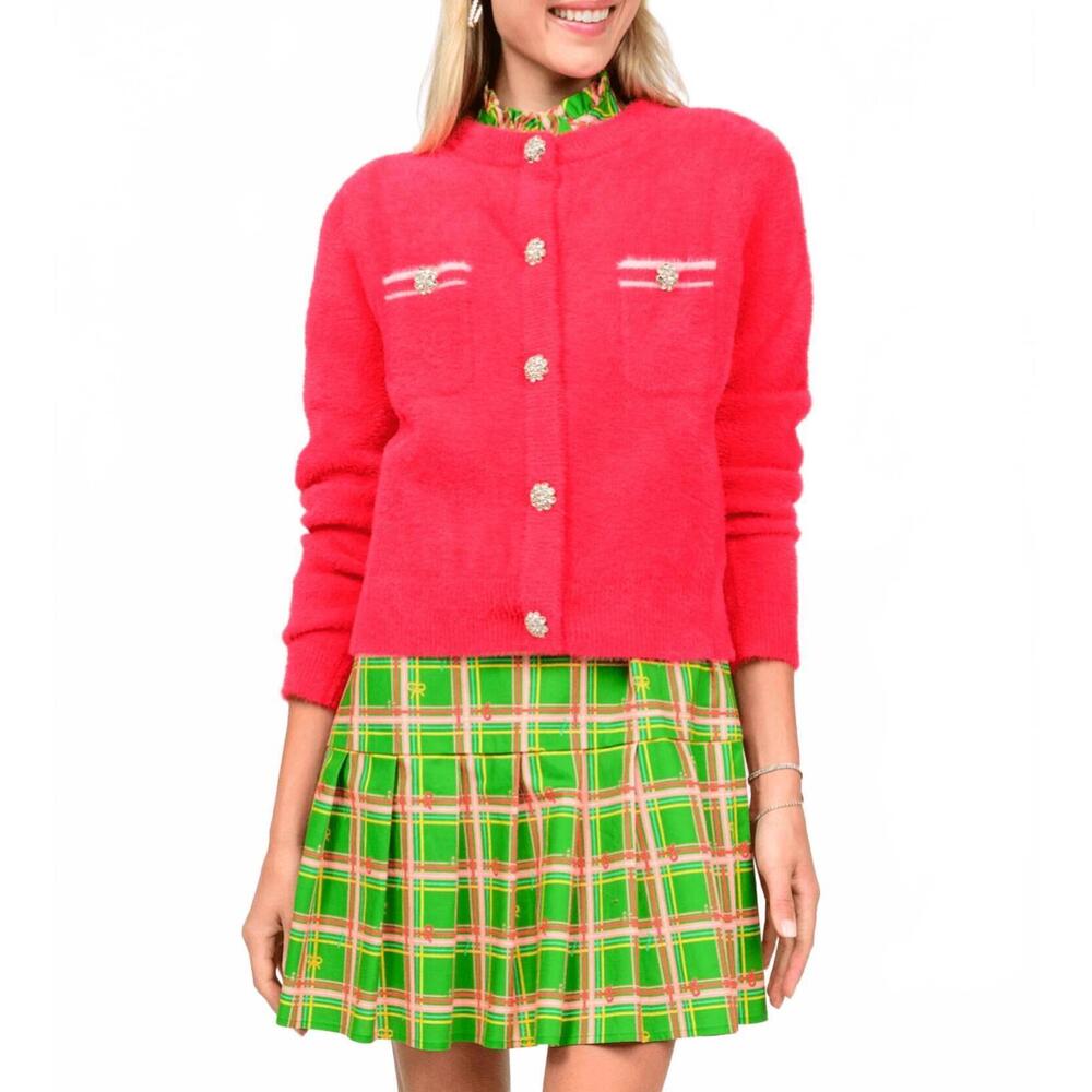 NEW IVY JANE chanel fluffy texture cardigan in red